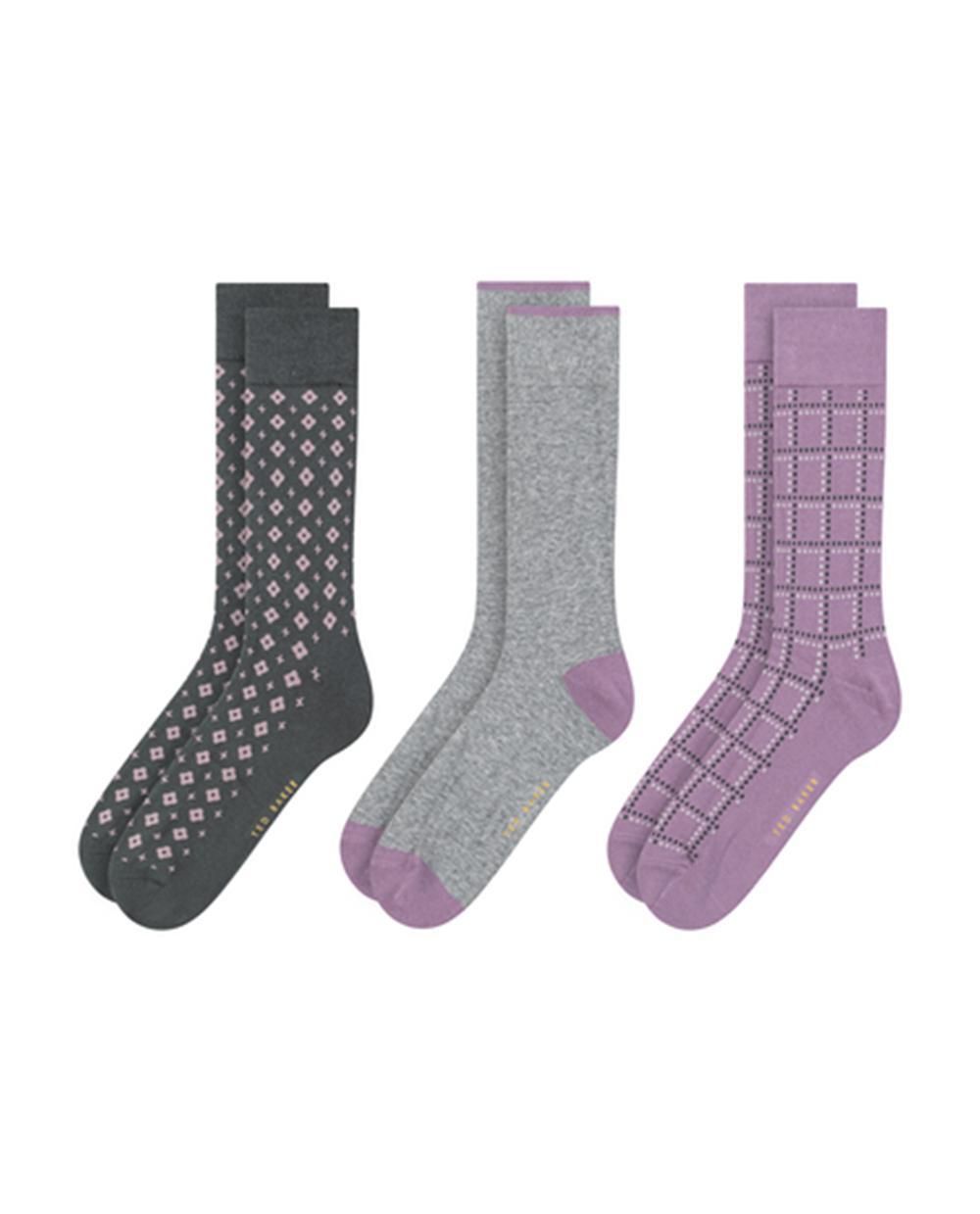 Men Ted Baker 3 Pack Geometric Check Crew Socks Dark Green | India  NVWG-70684