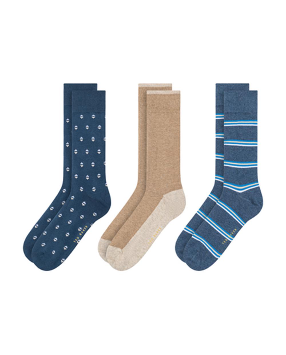 Men Ted Baker 3 Pack Geometric Stripe Crew Socks Medium Grey | India  VDSA-68740