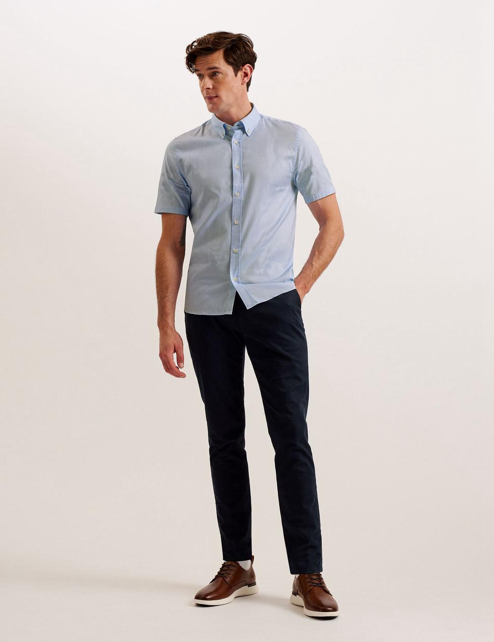 Men Ted Baker ALDGTE - Short Sleeve Cotton Oxford Casual Shirts Lt-Blue | India  DHRI-74318