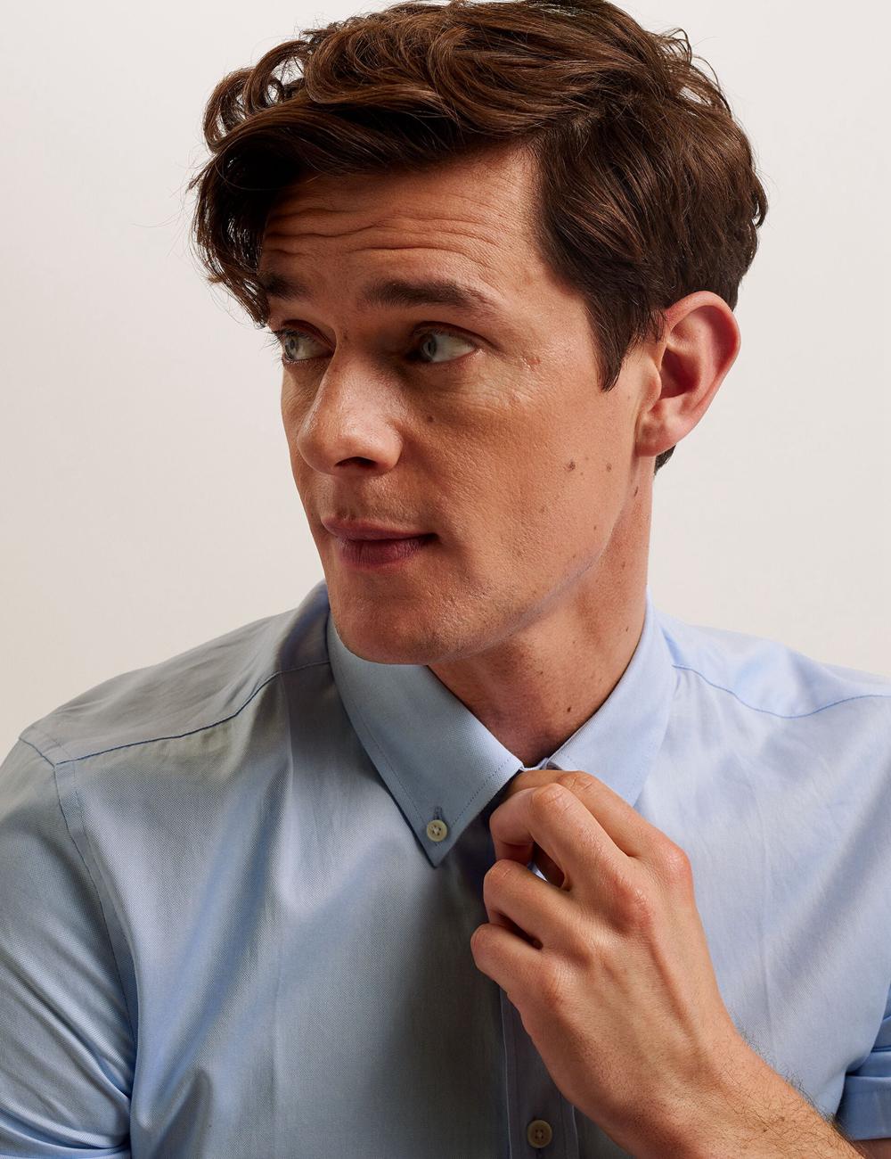Men Ted Baker ALDGTE - Short Sleeve Cotton Oxford Casual Shirts Lt-Blue | India  DHRI-74318