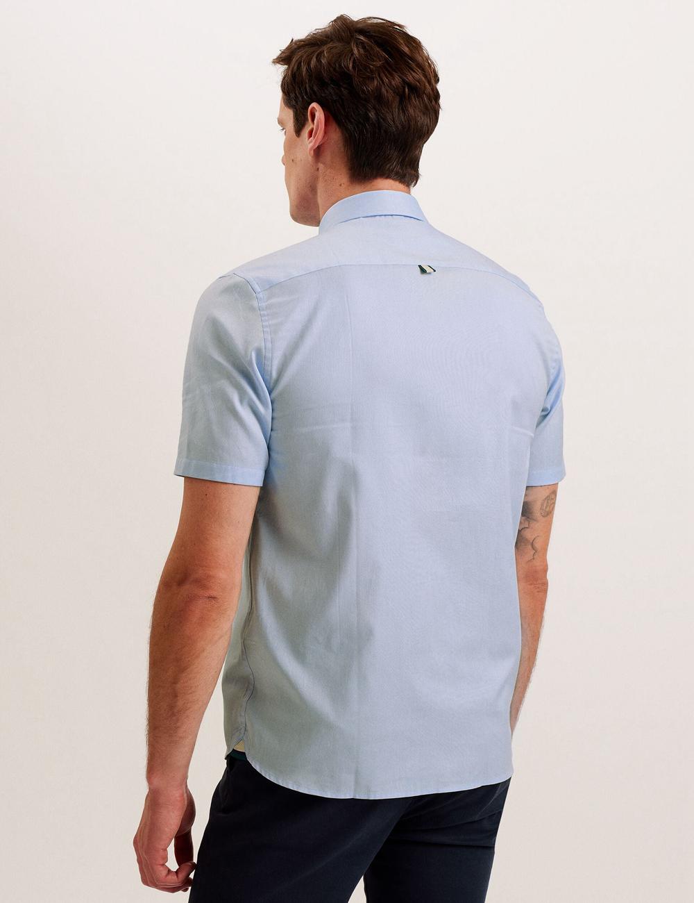 Men Ted Baker ALDGTE - Short Sleeve Cotton Oxford Casual Shirts Lt-Blue | India  DHRI-74318