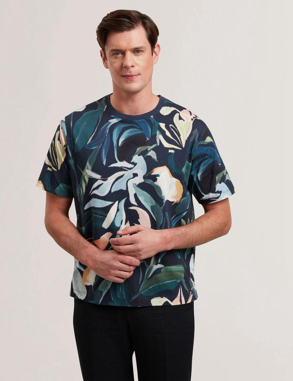 Men Ted Baker ALMOI - Floral Print Pure Cotton T-Shirts Black | India  GLNW-26048