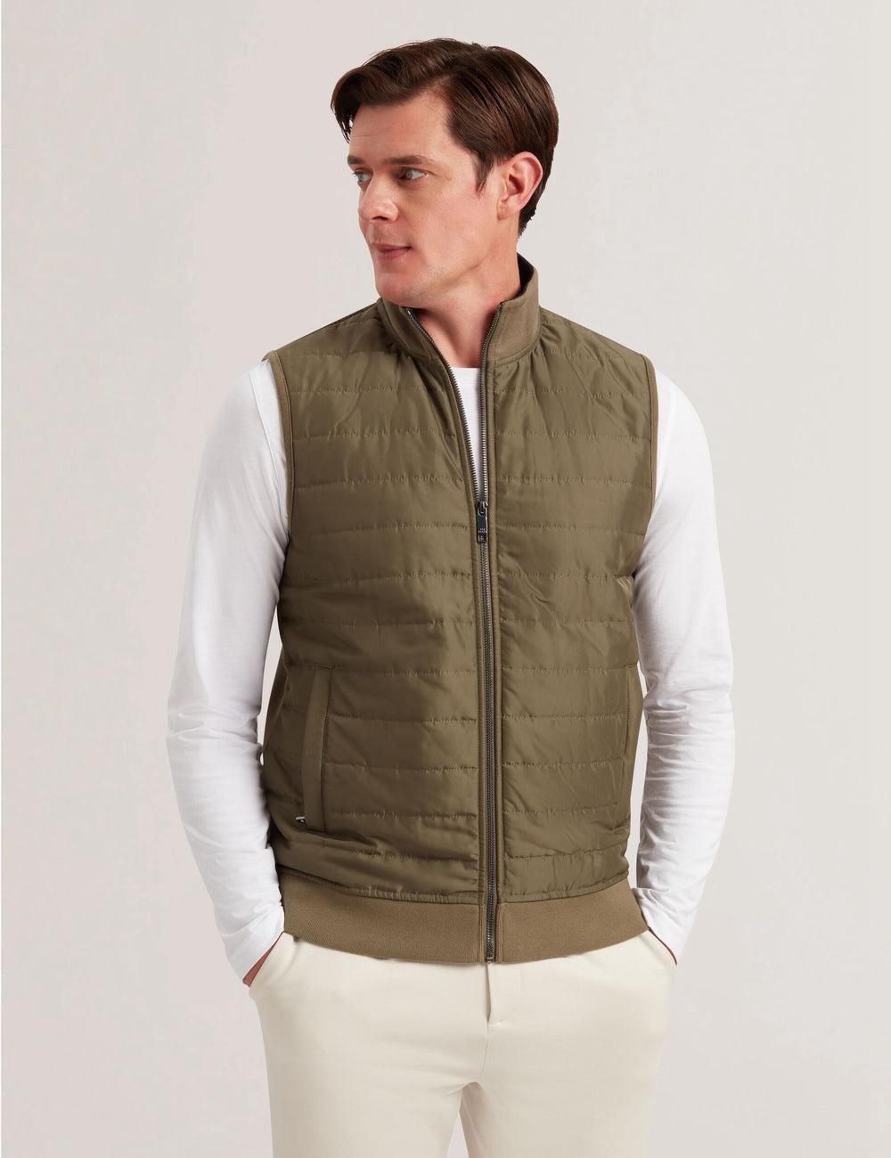 Men Ted Baker ATHO - Quilted Funnel Neck Zip-Up Gillets Olive | India  ZHDQ-07581