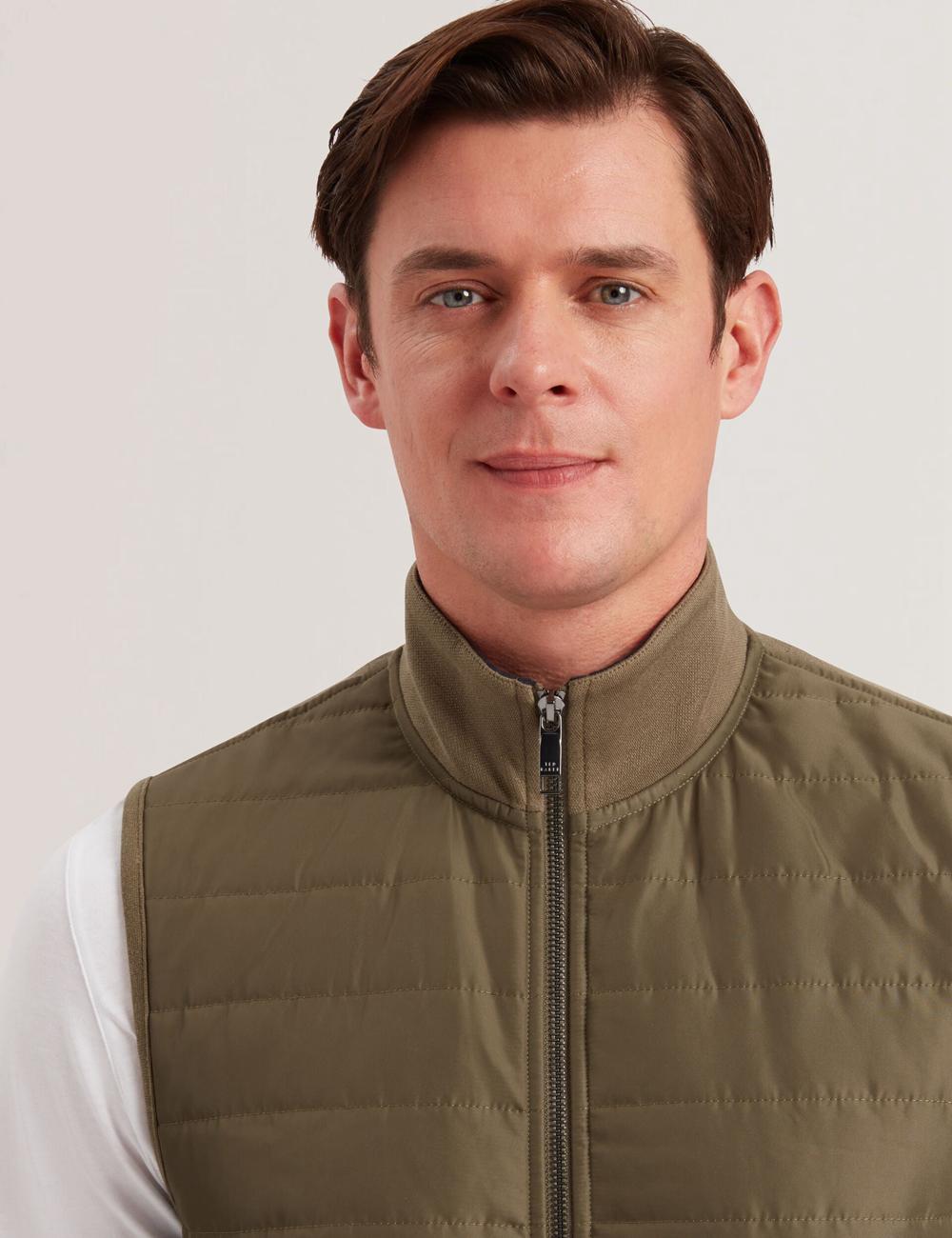 Men Ted Baker ATHO - Quilted Funnel Neck Zip-Up Gillets Olive | India  ZHDQ-07581