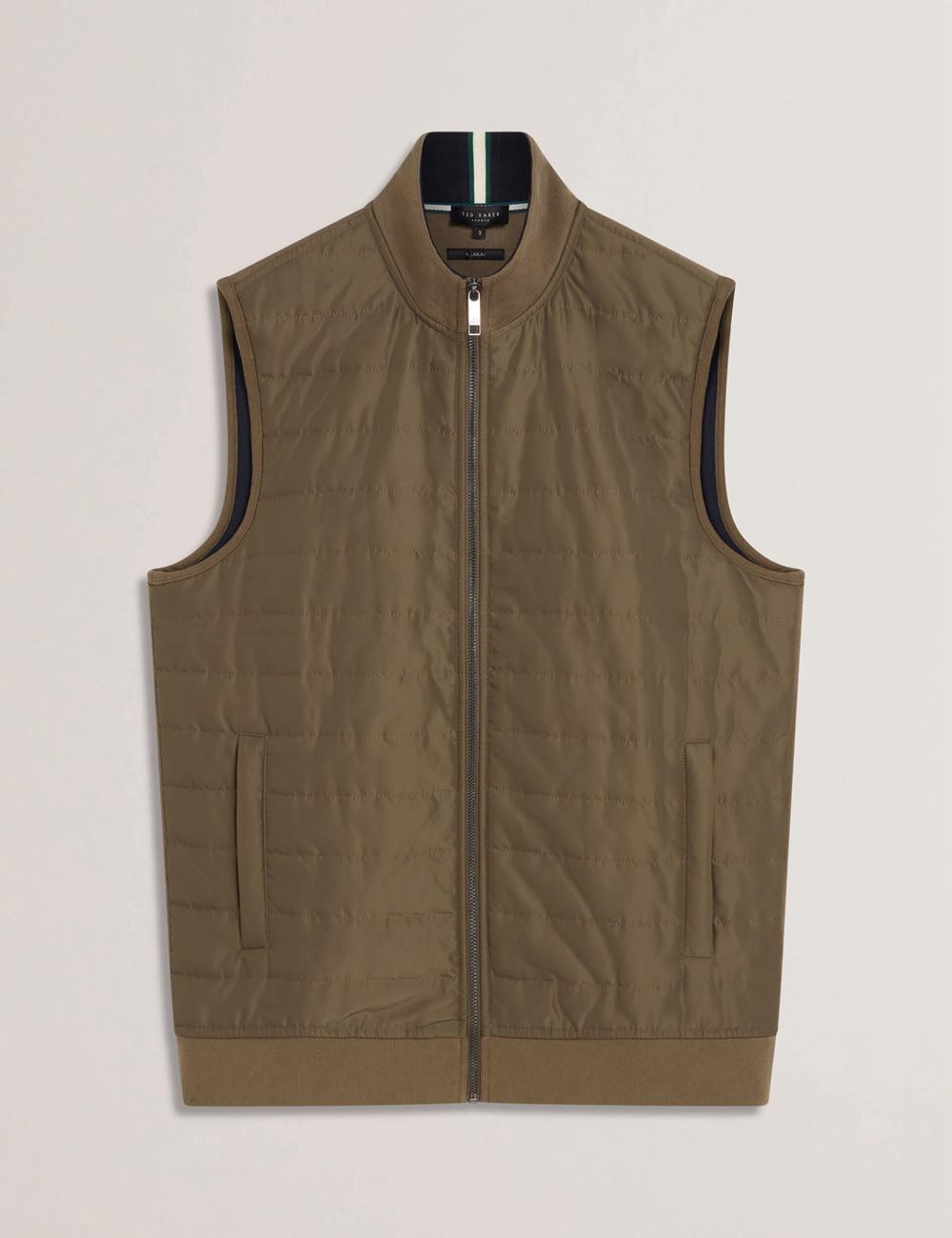 Men Ted Baker ATHO - Quilted Funnel Neck Zip-Up Gillets Olive | India  ZHDQ-07581