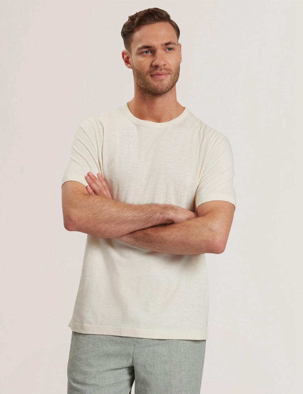 Men Ted Baker BARTOL - Regular Cotton Linen Crew Neck T-Shirts Natural | India  RVYT-81360