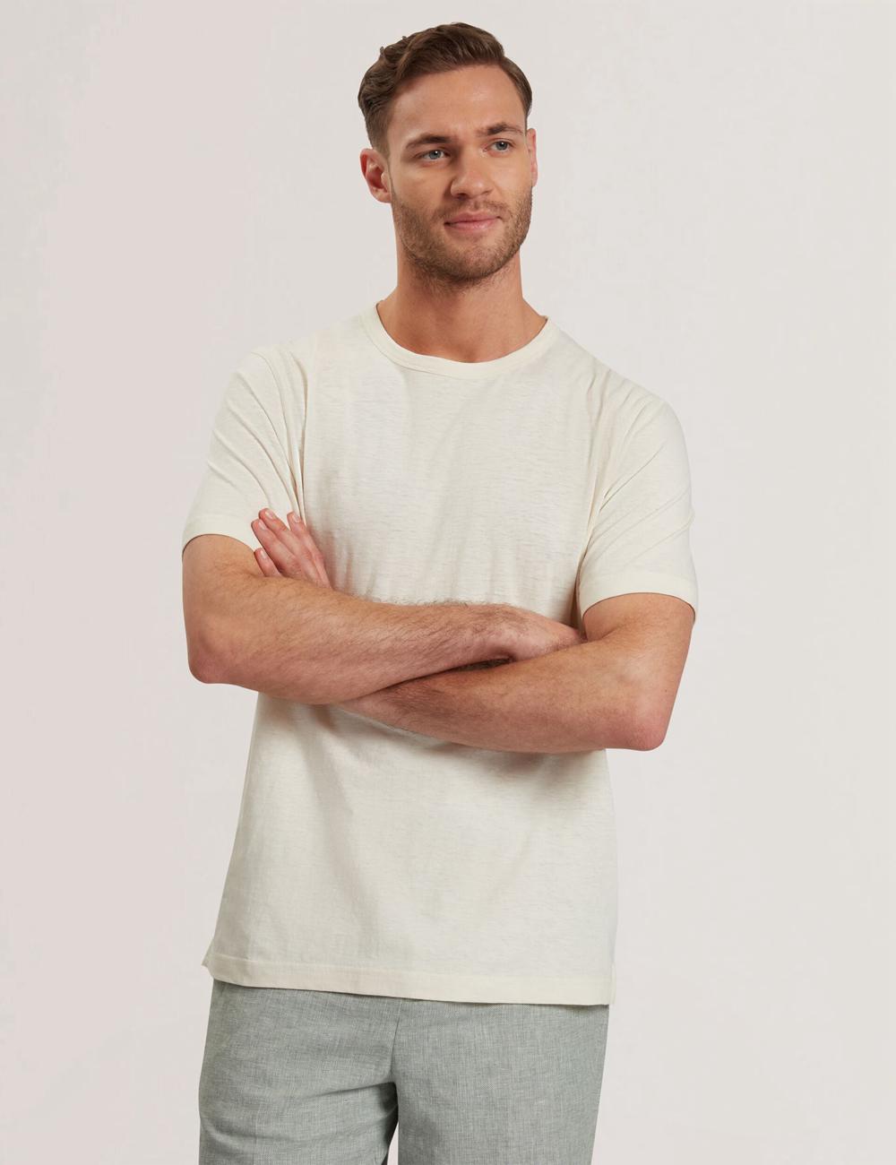 Men Ted Baker BARTOL - Regular Cotton Linen Crew Neck T-Shirts Natural | India  RVYT-81360