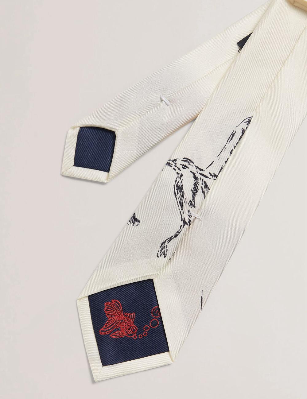 Men Ted Baker BENHALL - Seagull Graphic Silk Ties Ecru | India  TGBL-73062