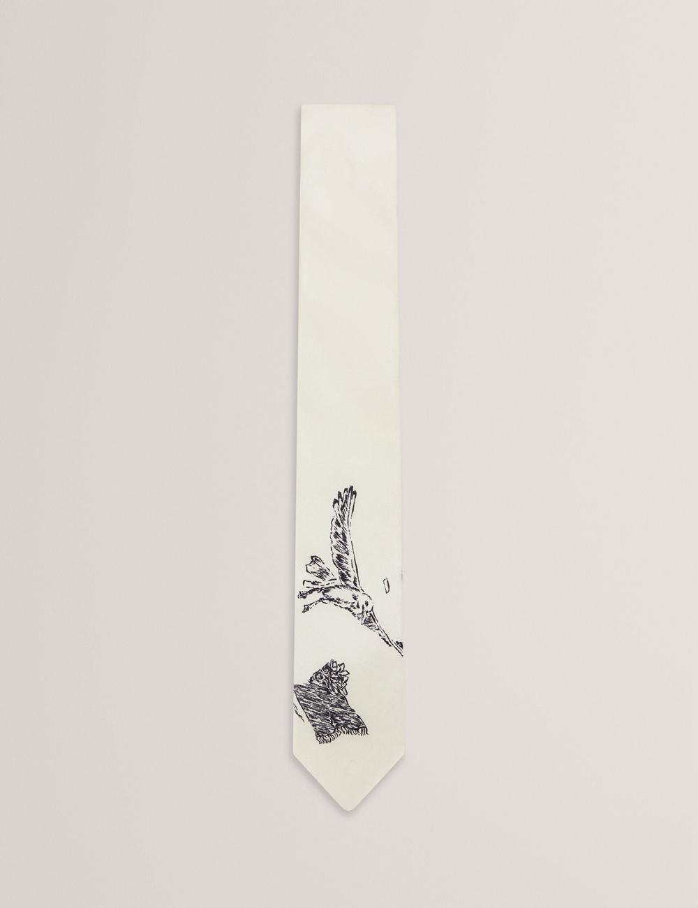 Men Ted Baker BENHALL - Seagull Graphic Silk Ties Ecru | India  TGBL-73062