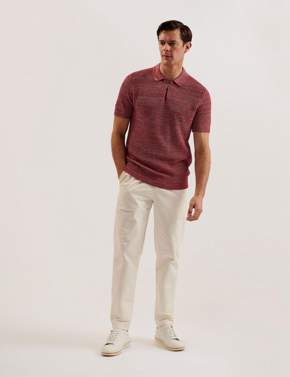 Men Ted Baker BLOSSAM - Space Dye Zip Neck Polos Shirts Red | India  LZQJ-40935