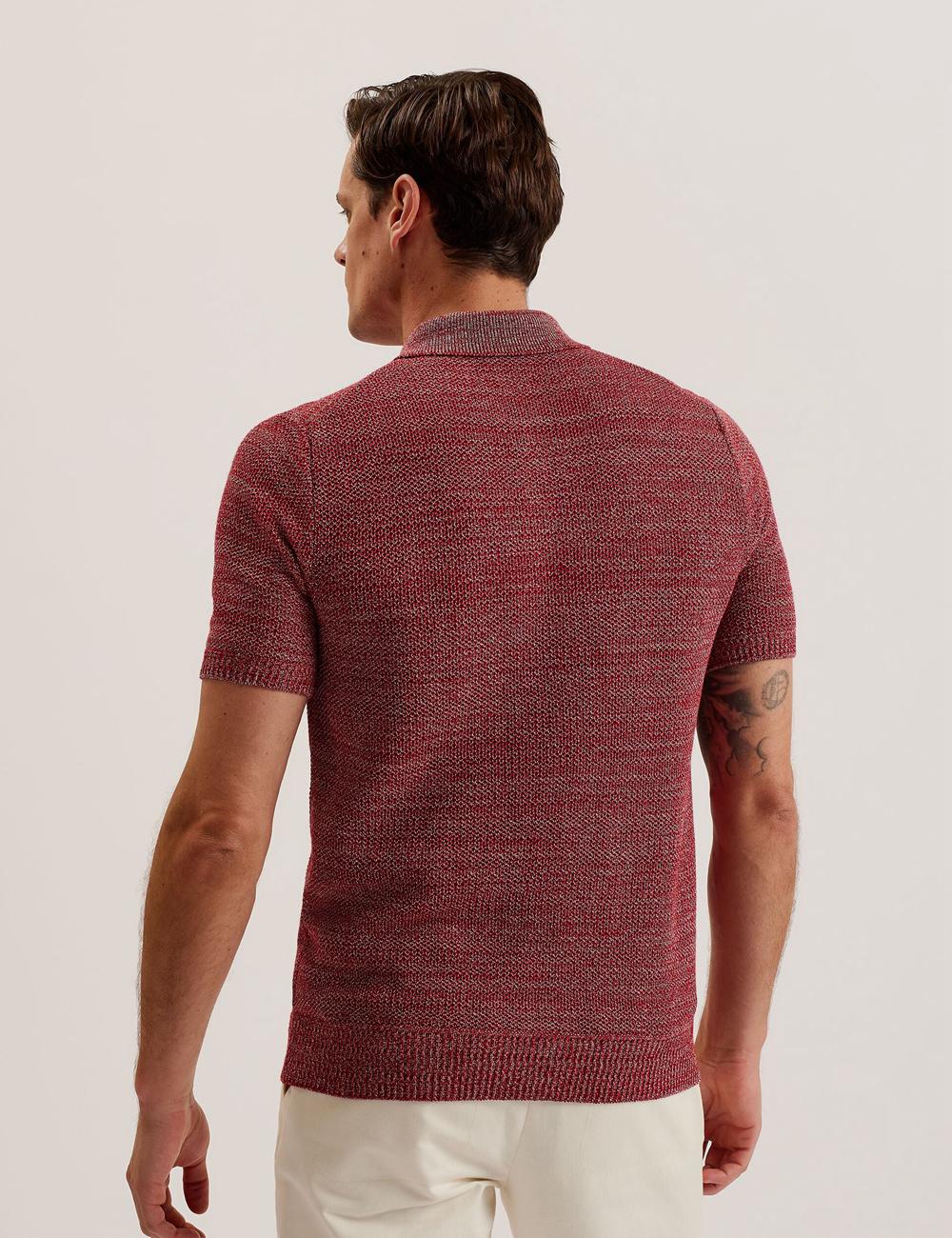 Men Ted Baker BLOSSAM - Space Dye Zip Neck Polos Shirts Red | India  LZQJ-40935