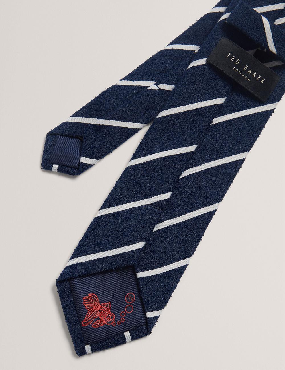 Men Ted Baker CAMPSEA - Boucle Texture Solid Stripe Ties Navy | India  BOAZ-32617