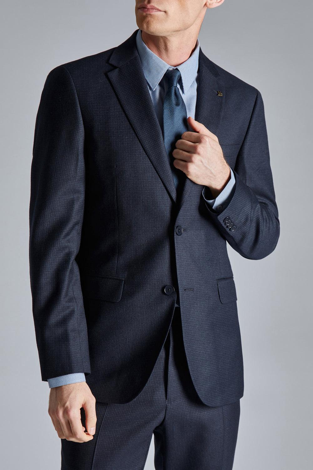 Men Ted Baker CANISJS - Grid Check Regular Fit Suit Jackets Navy | India  SKQV-40521