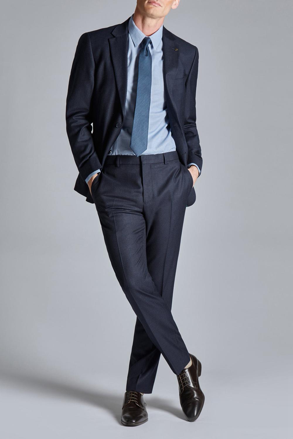Men Ted Baker CANISJS - Grid Check Regular Fit Suit Jackets Navy | India  SKQV-40521