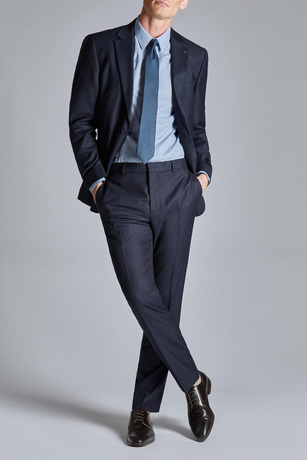 Men Ted Baker CANISTS - Grid Check Regular Fit Suit Trousers Navy | India  MTVO-19705