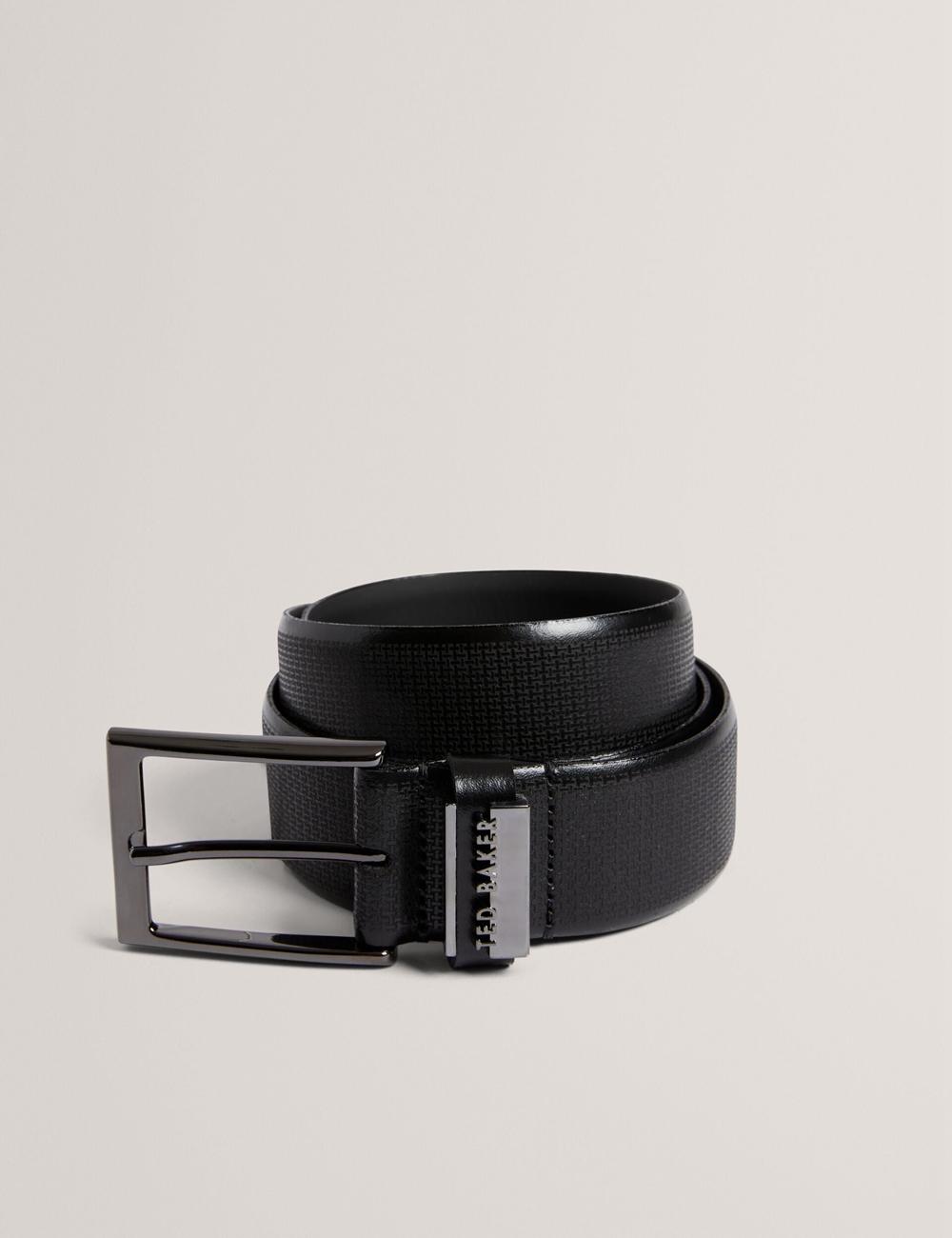 Men Ted Baker DAWSONS - Textured T Pattern Leather Belts Black | India  SYUC-78512