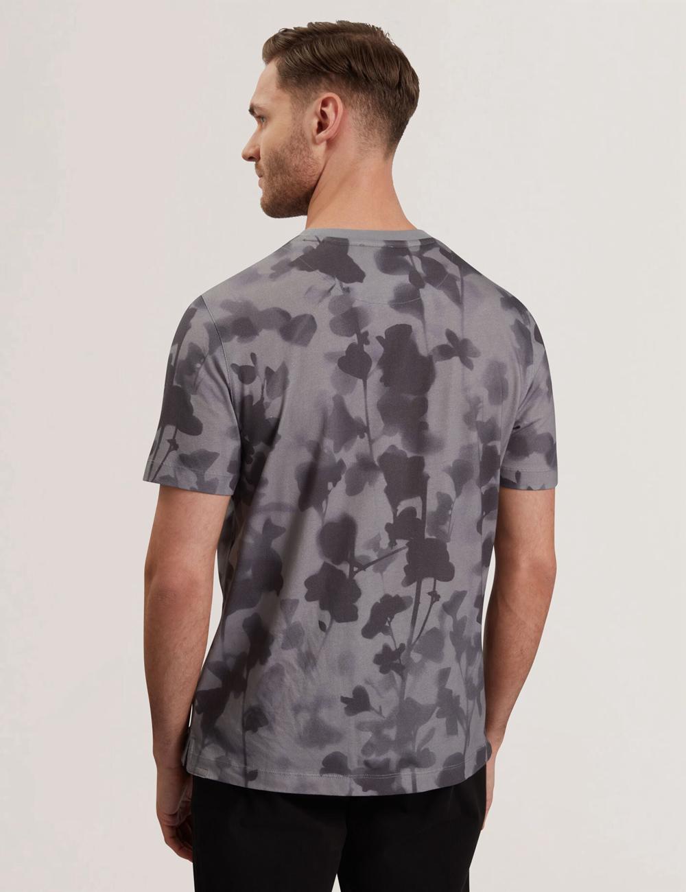 Men Ted Baker DENNISS - Monochrome Floral Print Cotton T-Shirts Dk-Grey | India  WJTN-95472