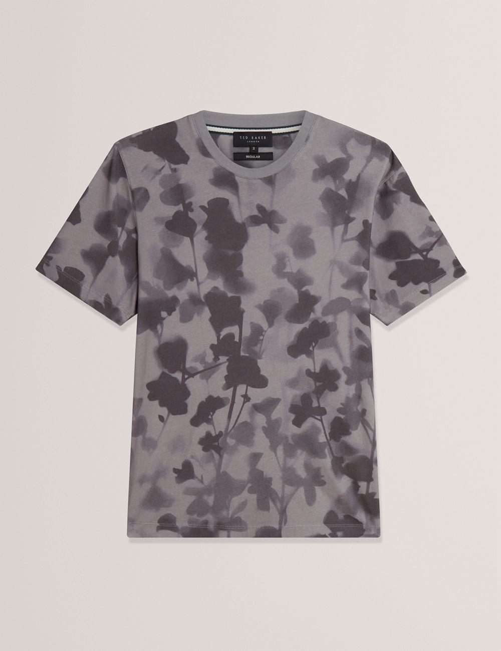 Men Ted Baker DENNISS - Monochrome Floral Print Cotton T-Shirts Dk-Grey | India  WJTN-95472