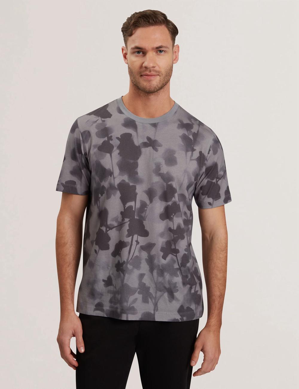 Men Ted Baker DENNISS - Monochrome Floral Print Cotton T-Shirts Dk-Grey | India  WJTN-95472