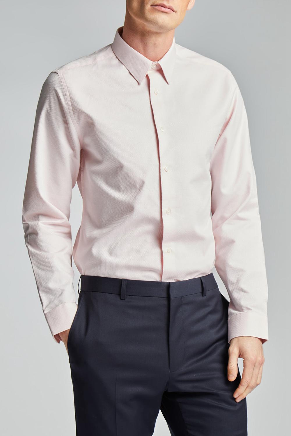 Men Ted Baker DORAIN - Textured Cotton Long Sleeve Formal Shirts Pink | India  OUEC-21576