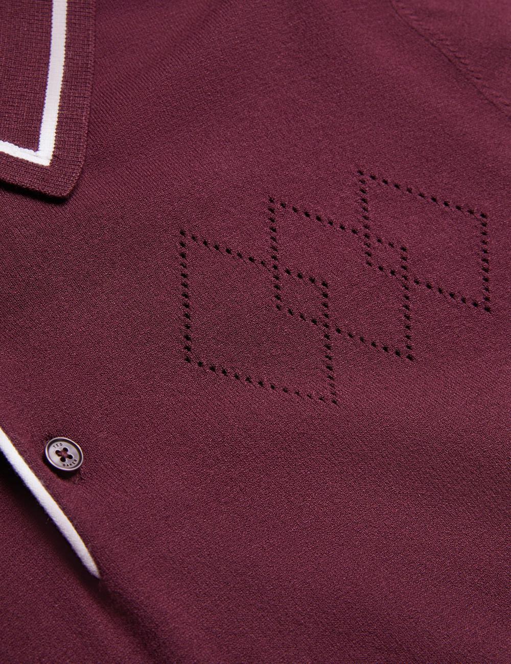 Men Ted Baker DUNOW - Pointelle Detail Striped Trim Polos Shirts Maroon | India  TNPK-61450