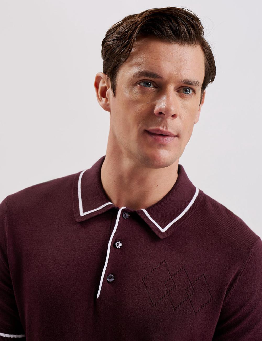 Men Ted Baker DUNOW - Pointelle Detail Striped Trim Polos Shirts Maroon | India  TNPK-61450