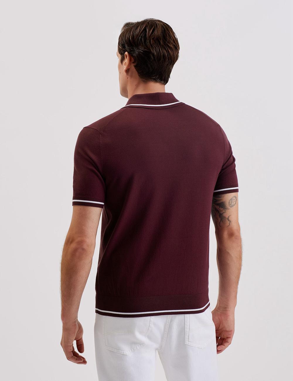 Men Ted Baker DUNOW - Pointelle Detail Striped Trim Polos Shirts Maroon | India  TNPK-61450