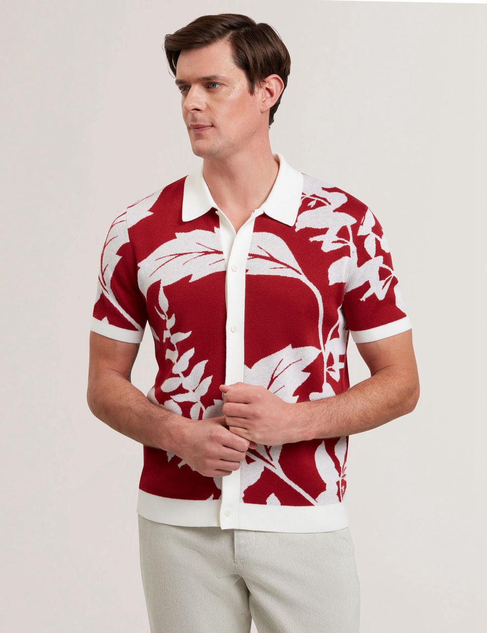 Men Ted Baker EDSON - Short Sleeve Button Through Floral Polos Shirts Red | India  QNZY-82039