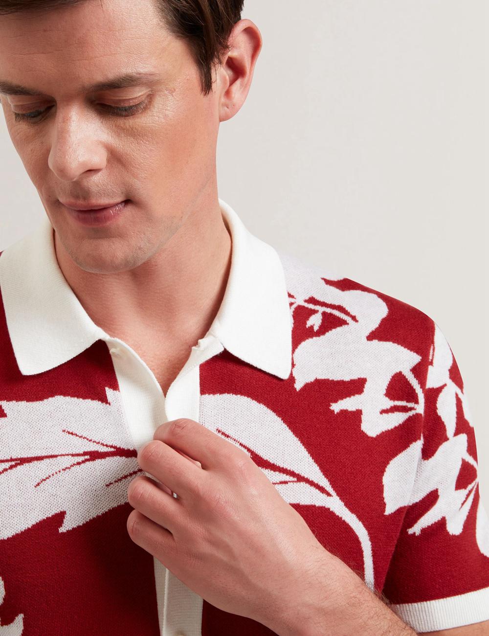 Men Ted Baker EDSON - Short Sleeve Button Through Floral Polos Shirts Red | India  QNZY-82039
