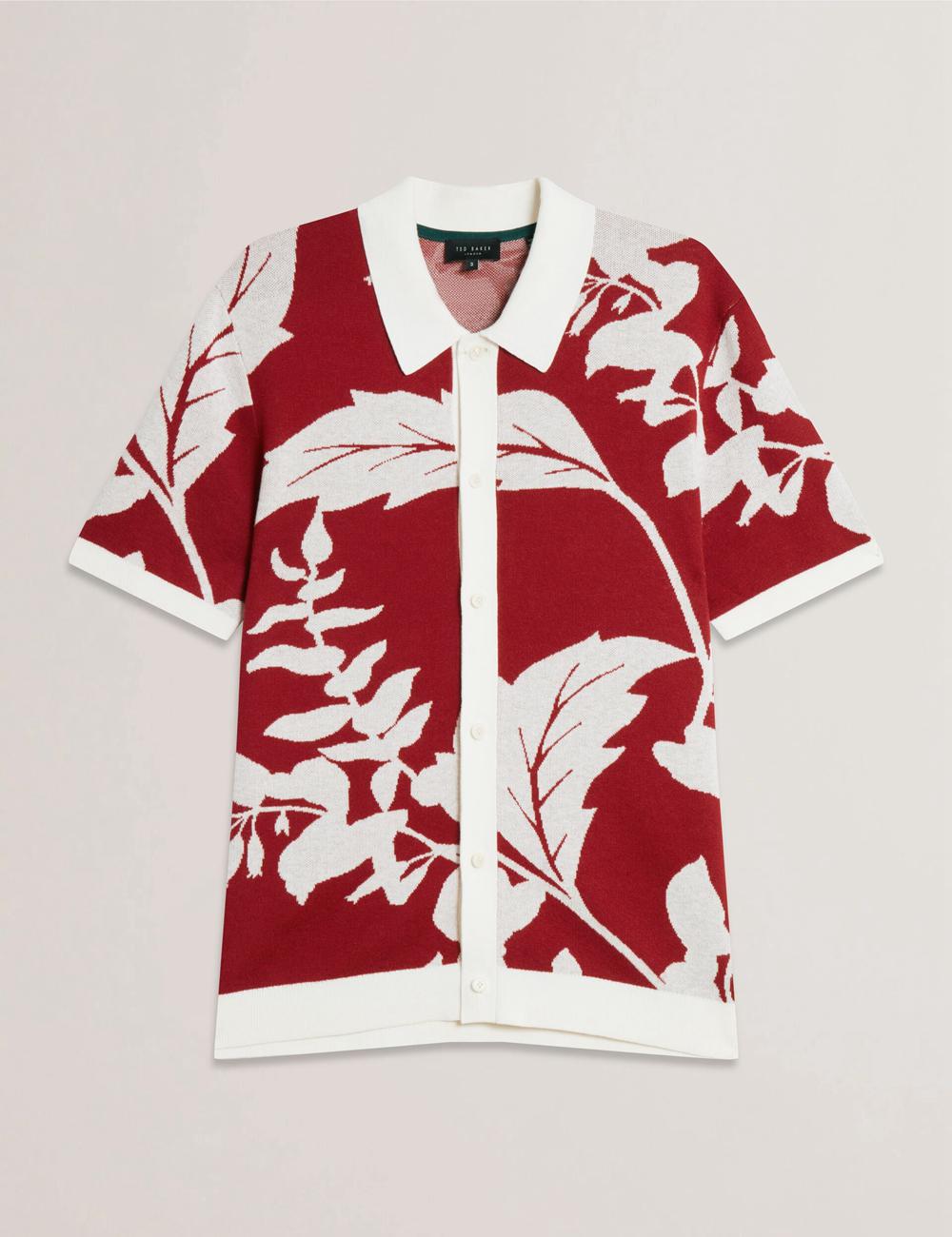 Men Ted Baker EDSON - Short Sleeve Button Through Floral Polos Shirts Red | India  QNZY-82039