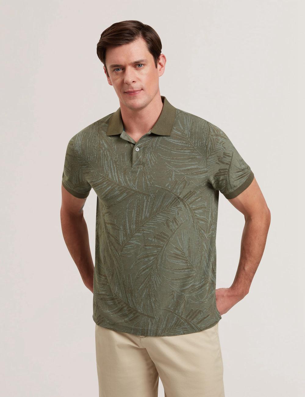 Men Ted Baker EDWINE - Leaf Print Short Sleeve Polos Shirts Khaki | India  SPYJ-35946