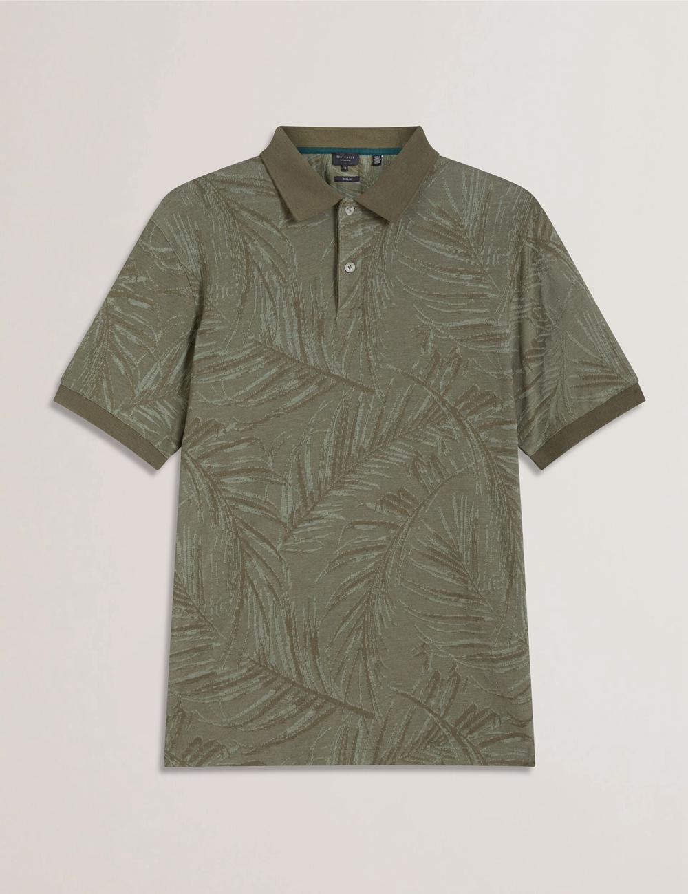 Men Ted Baker EDWINE - Leaf Print Short Sleeve Polos Shirts Khaki | India  SPYJ-35946