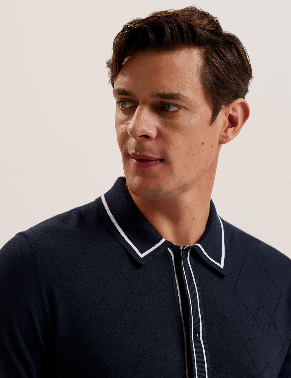 Men Ted Baker ELMDON LS Diamond Button Through Casual Shirts Navy | India  IHMS-29384