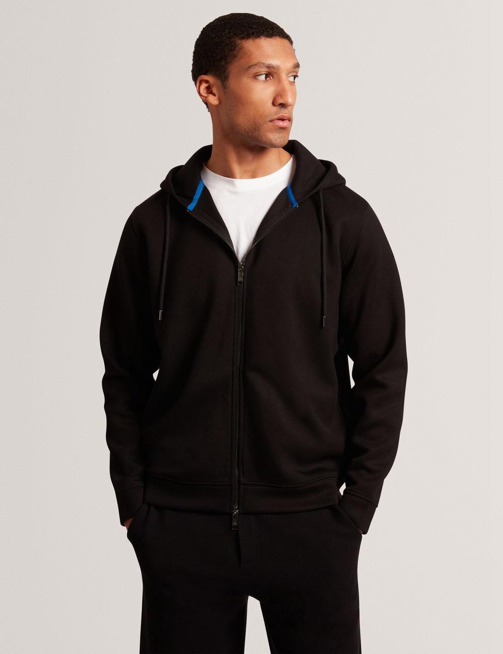 Men Ted Baker EPIO - Zip Through Neoprene Hoodies Black | India  MWZX-47139