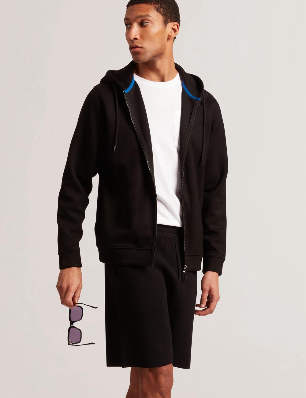Men Ted Baker EPIO - Zip Through Neoprene Hoodies Black | India  MWZX-47139
