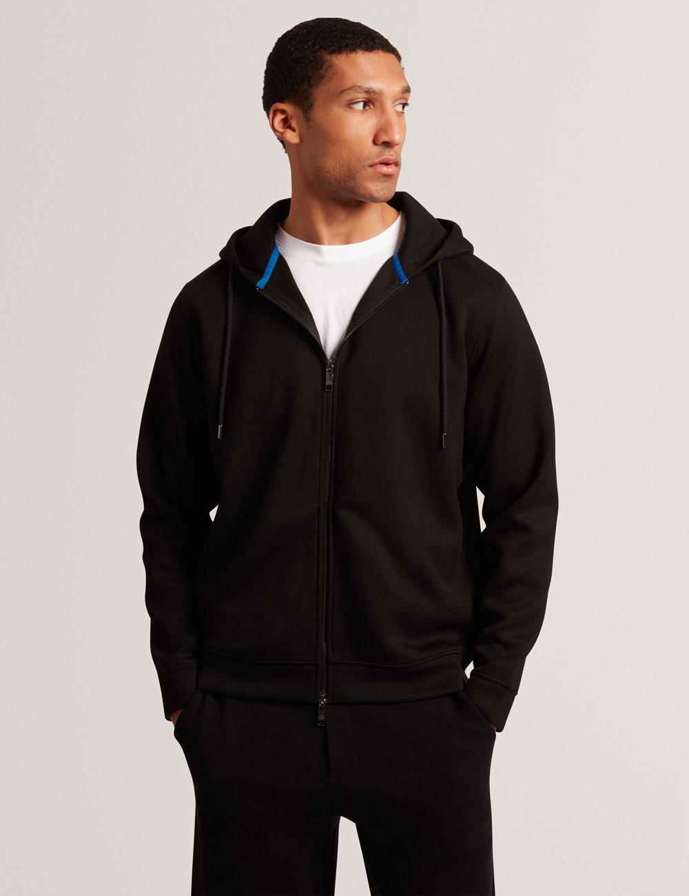 Men Ted Baker EPIO - Zip Through Neoprene Hoodies Black | India  MWZX-47139