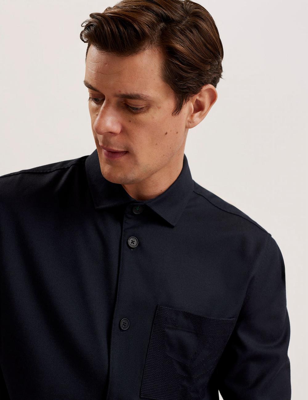 Men Ted Baker GAIUS - Wool Blend With Pocket Detail Casual Shirts Navy | India  NTDX-10283