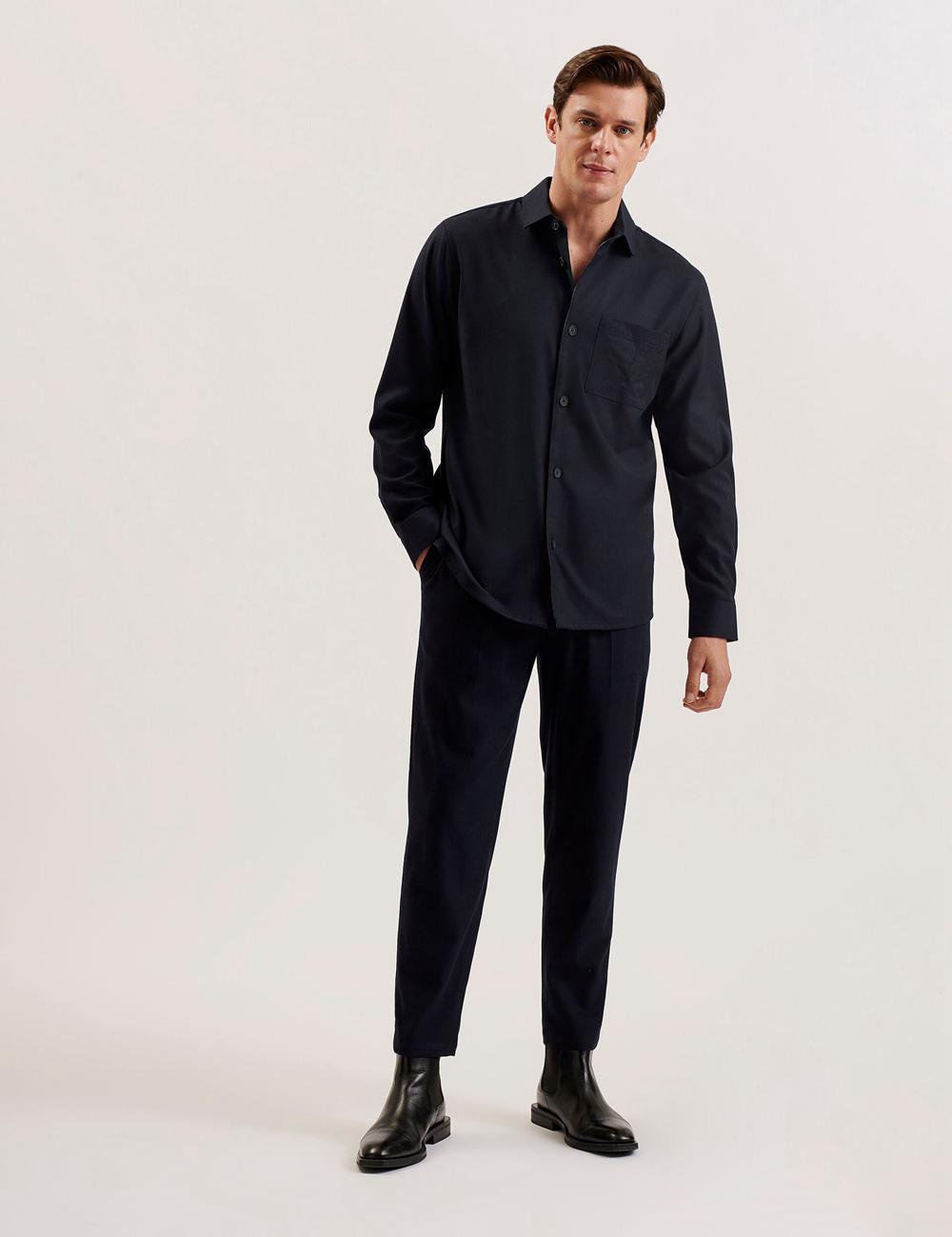 Men Ted Baker GAIUS - Wool Blend With Pocket Detail Casual Shirts Navy | India  NTDX-10283