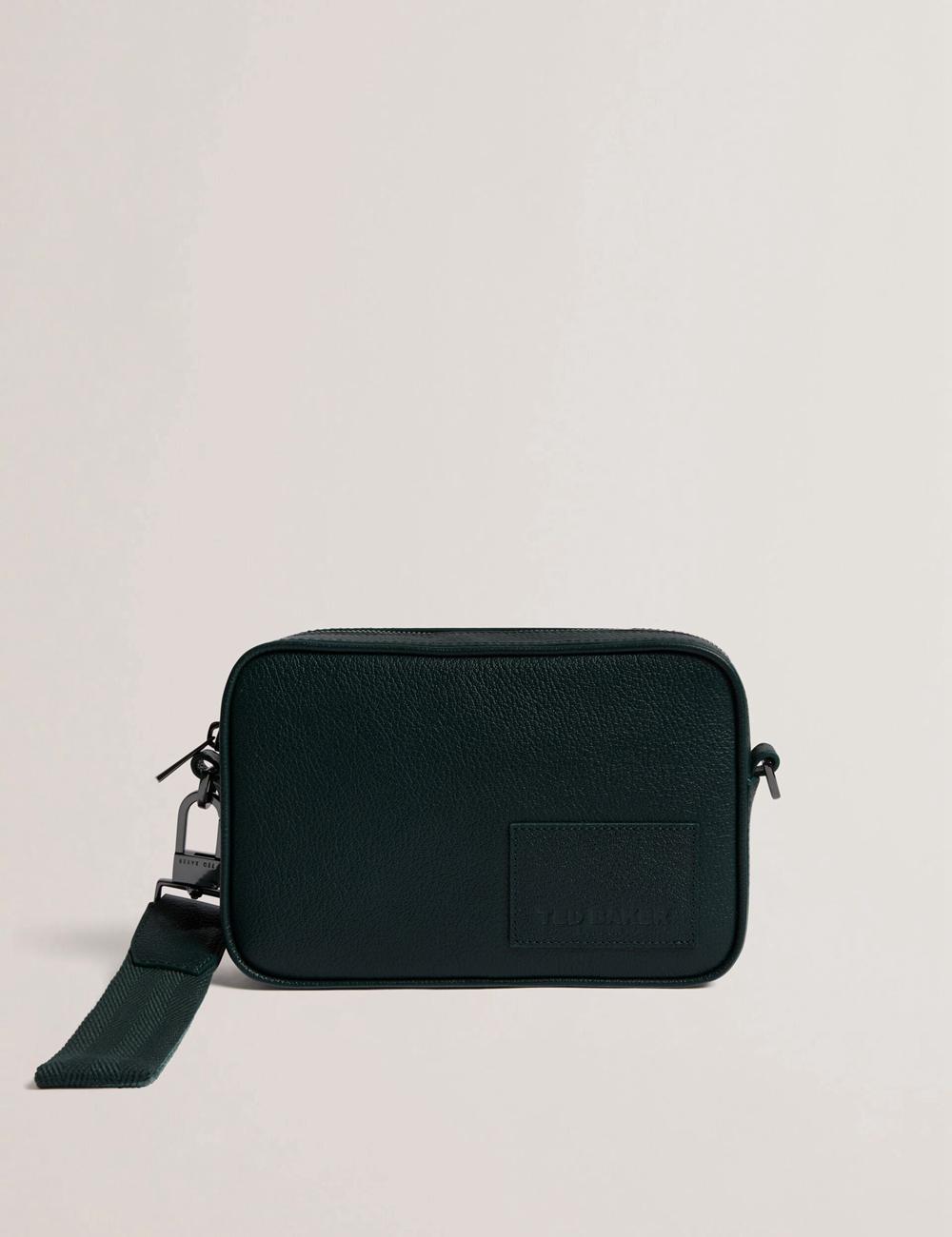 Men Ted Baker GRIFIN - Grained Leather Crossbody Pouch Crossbody Bags Dk-Green | India  ZKOV-92570