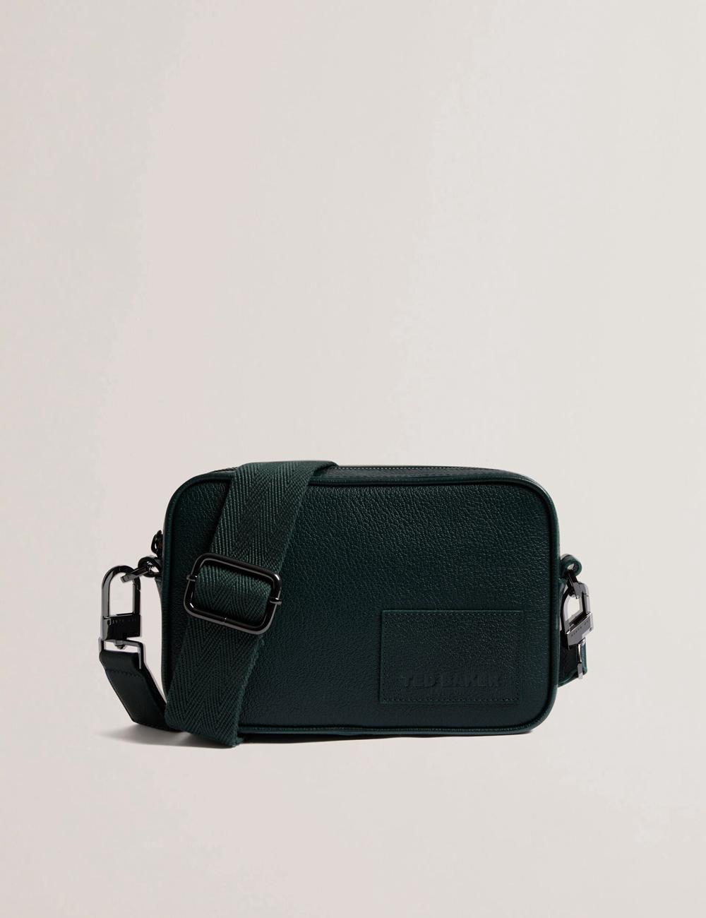Men Ted Baker GRIFIN - Grained Leather Crossbody Pouch Crossbody Bags Dk-Green | India  ZKOV-92570