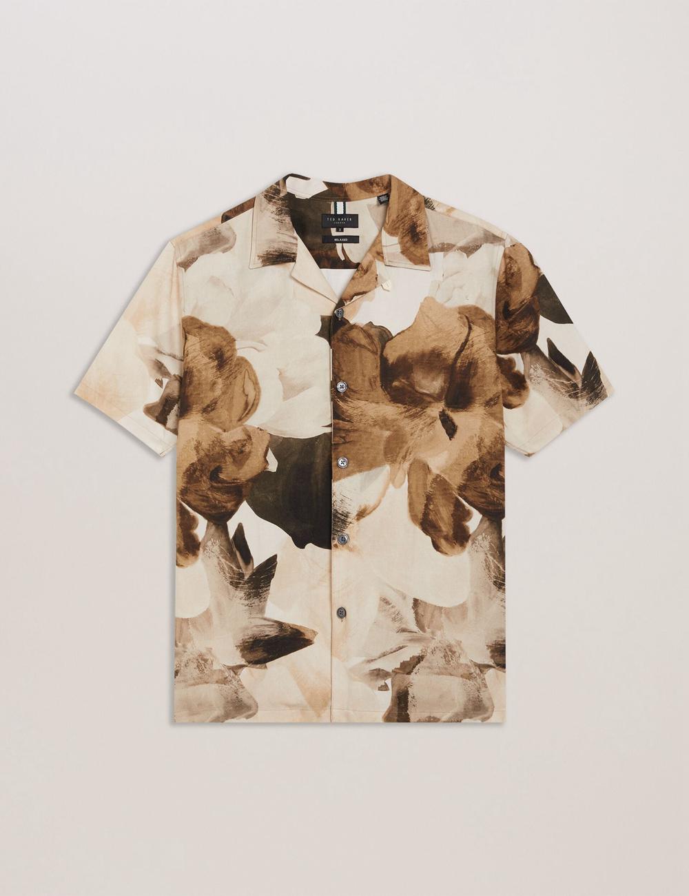 Men Ted Baker HENRIS - Short Sleeve Relaxed Floral Print Casual Shirts Ecru | India  OHXE-67102