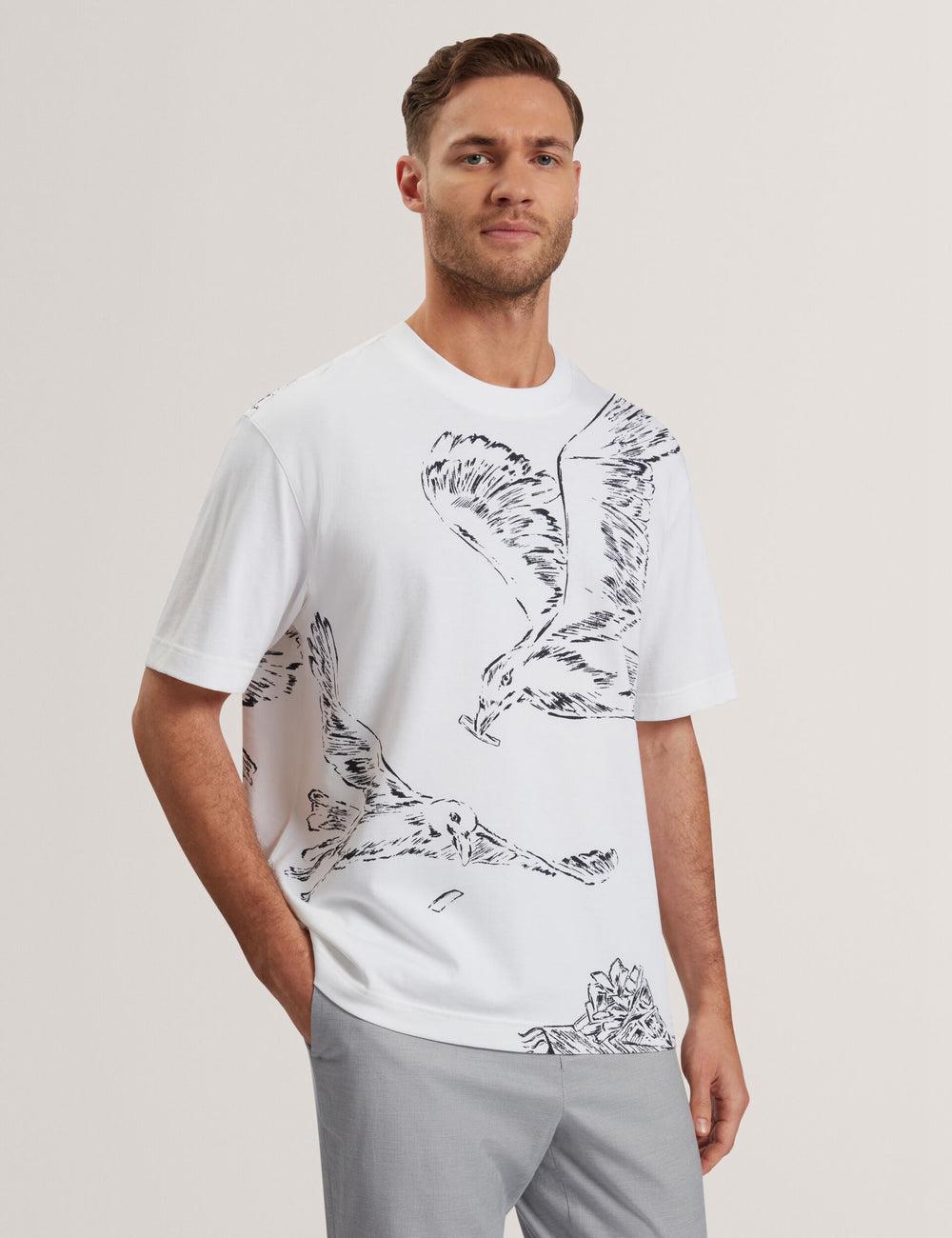 Men Ted Baker JAMESIO - Short Sleeve Graphic Seagull T-Shirts White | India  FMWK-84902