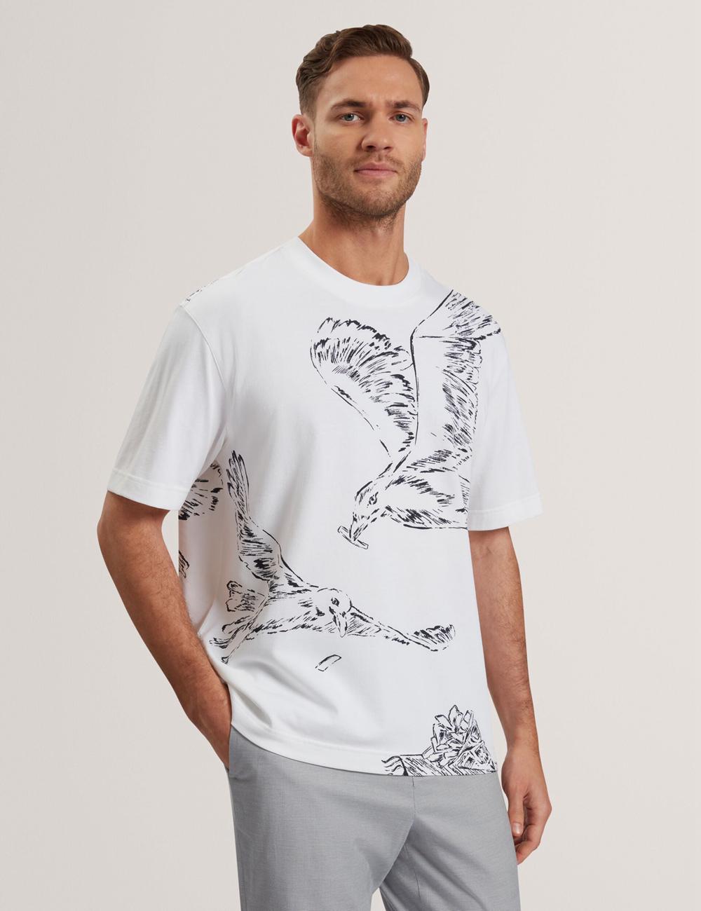 Men Ted Baker JAMESIO - Short Sleeve Graphic Seagull T-Shirts White | India  FMWK-84902