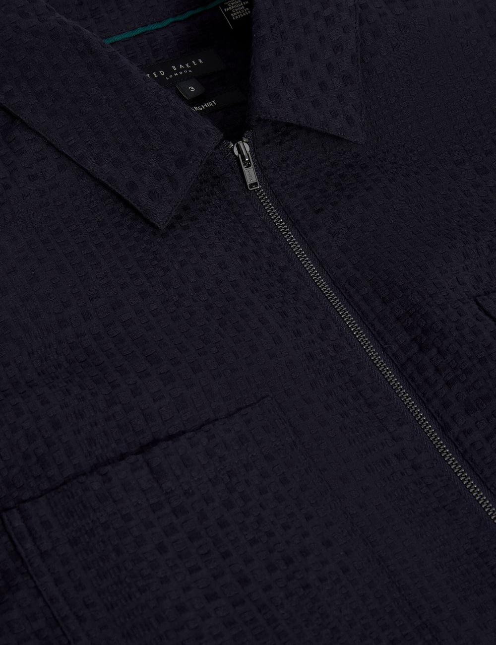 Men Ted Baker KAILINS - Long Sleeve Zip-Through Cotton Overshirt Overshirts Navy | India  TZNH-94316