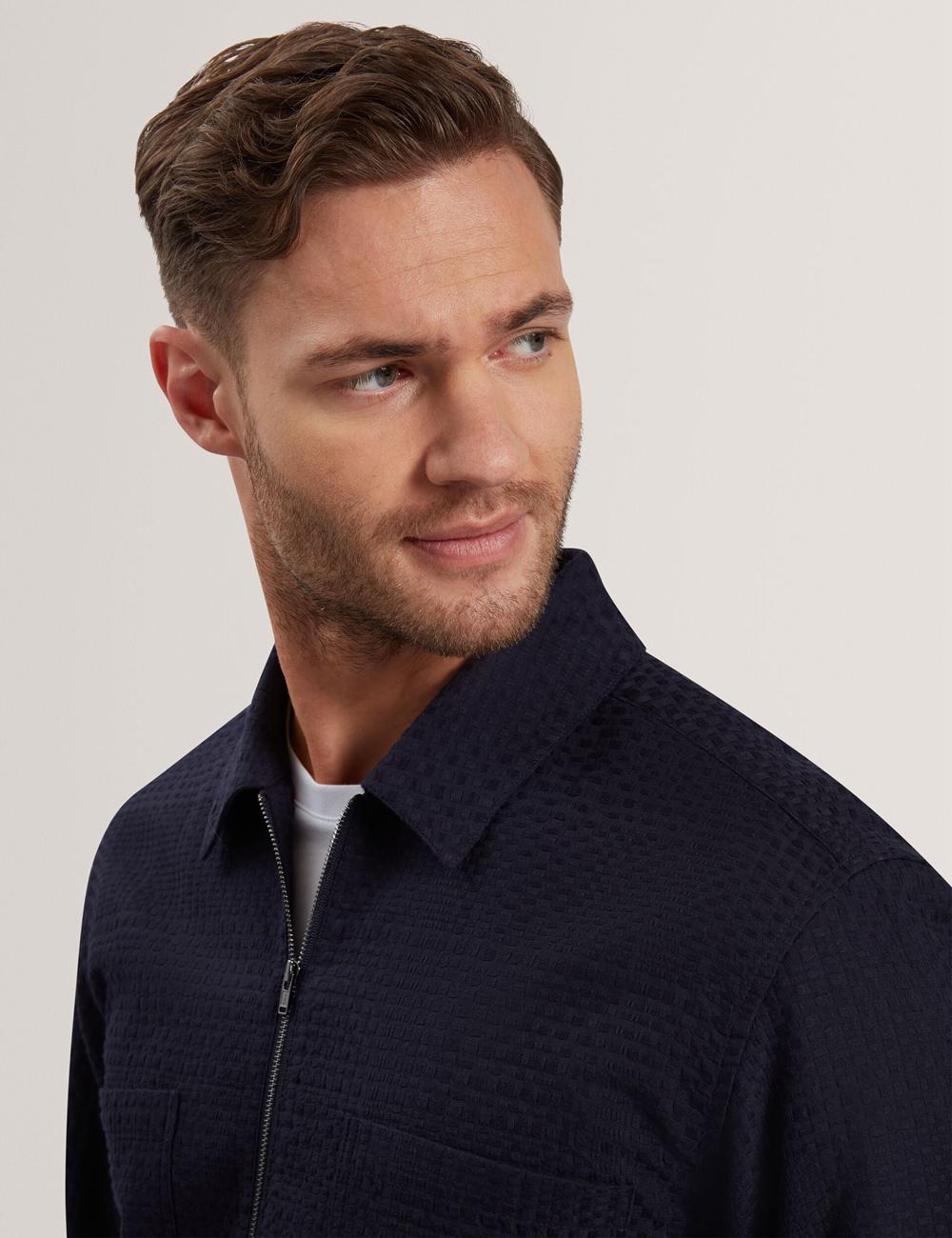 Men Ted Baker KAILINS - Long Sleeve Zip-Through Cotton Overshirt Overshirts Navy | India  TZNH-94316