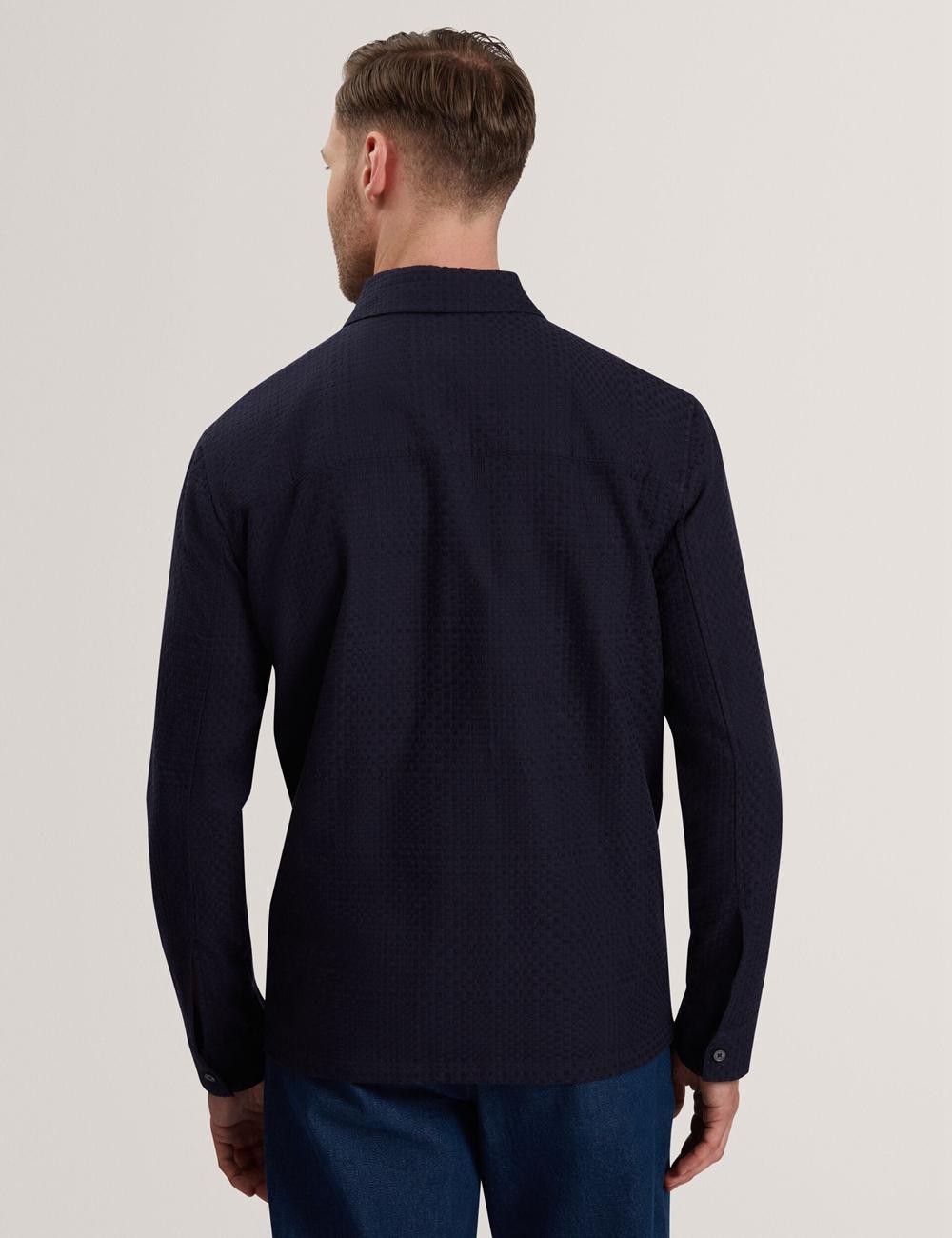 Men Ted Baker KAILINS - Long Sleeve Zip-Through Cotton Overshirt Overshirts Navy | India  TZNH-94316