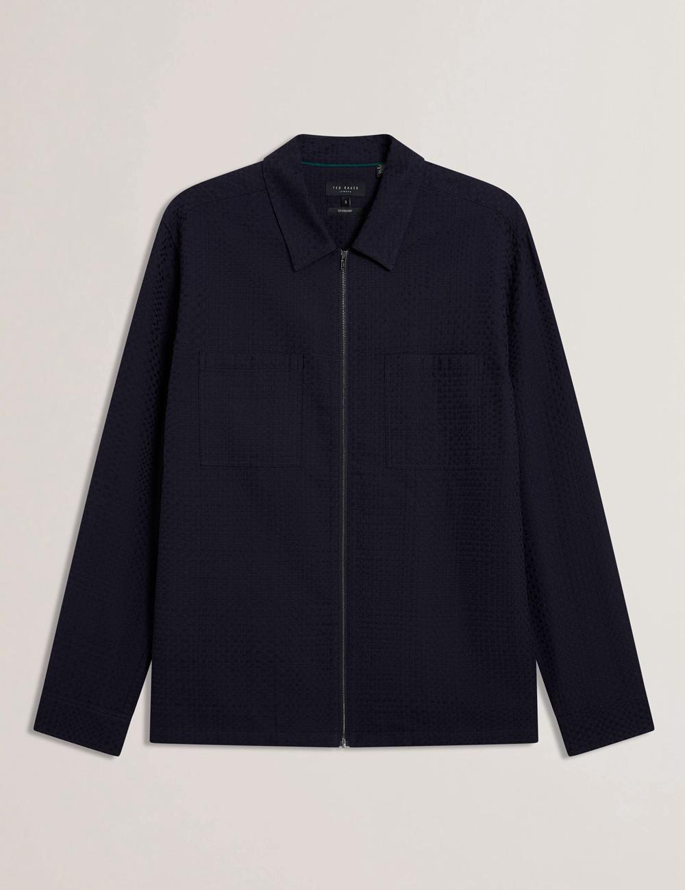 Men Ted Baker KAILINS - Long Sleeve Zip-Through Cotton Overshirt Overshirts Navy | India  TZNH-94316