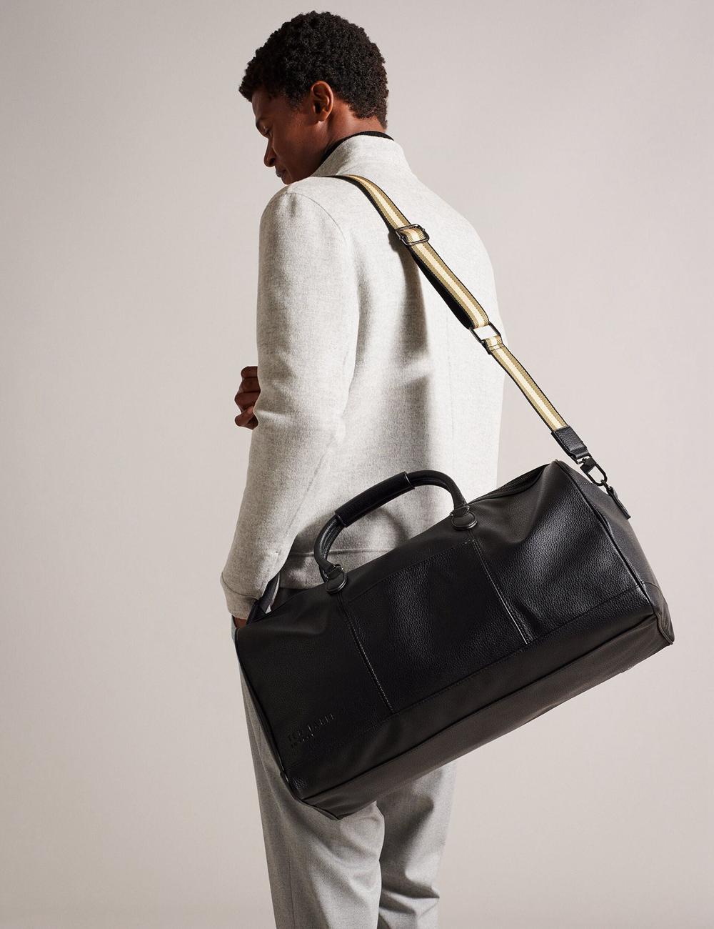 Men Ted Baker KALVIN - Webbing Faux Leather Holdall Bags Black | India  MHDL-30498