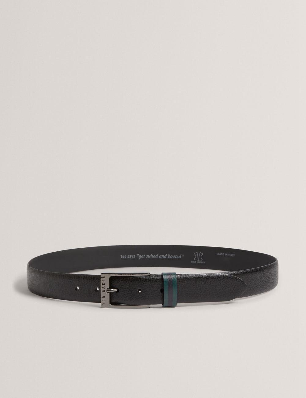 Men Ted Baker KENDON - Grained Leather With Striped Loop Belts Black | India  NBUE-37620
