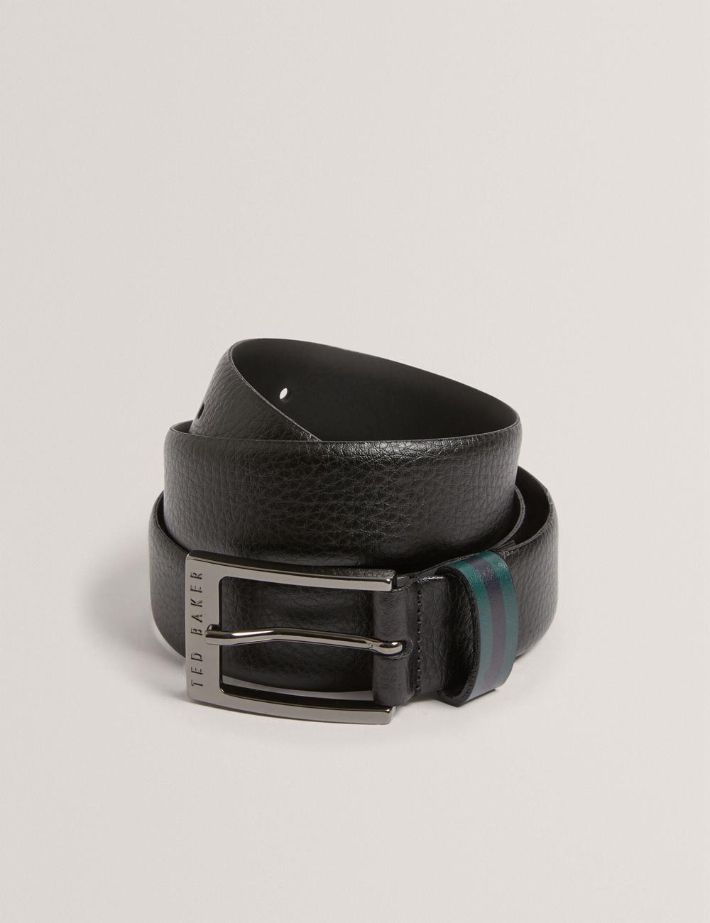 Men Ted Baker KENDON - Grained Leather With Striped Loop Belts Black | India  NBUE-37620